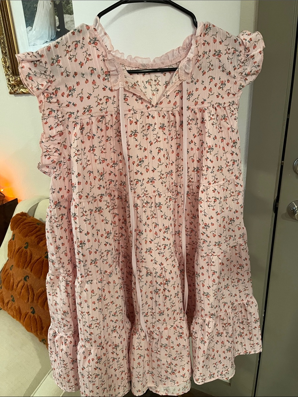 Pink Floral Ruffle Tiered Dress